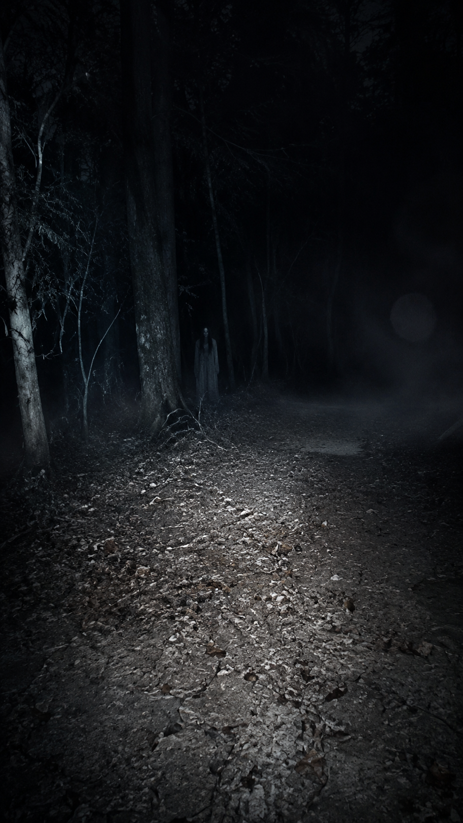 The trail through The Woods of Lost Souls at night
